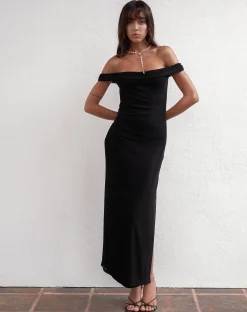 Motel Rocks Bodycon Dresses | Party Dresses-Tarna Bardot Maxi Dress in Mesh Black MeshBlack