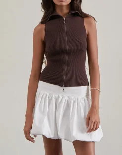 Motel Rocks Vest Tops-Tarni Highneck Fold Over Tank Top in Brown