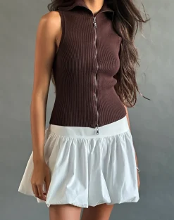 Motel Rocks Vest Tops-Tarni Highneck Fold Over Tank Top in Brown