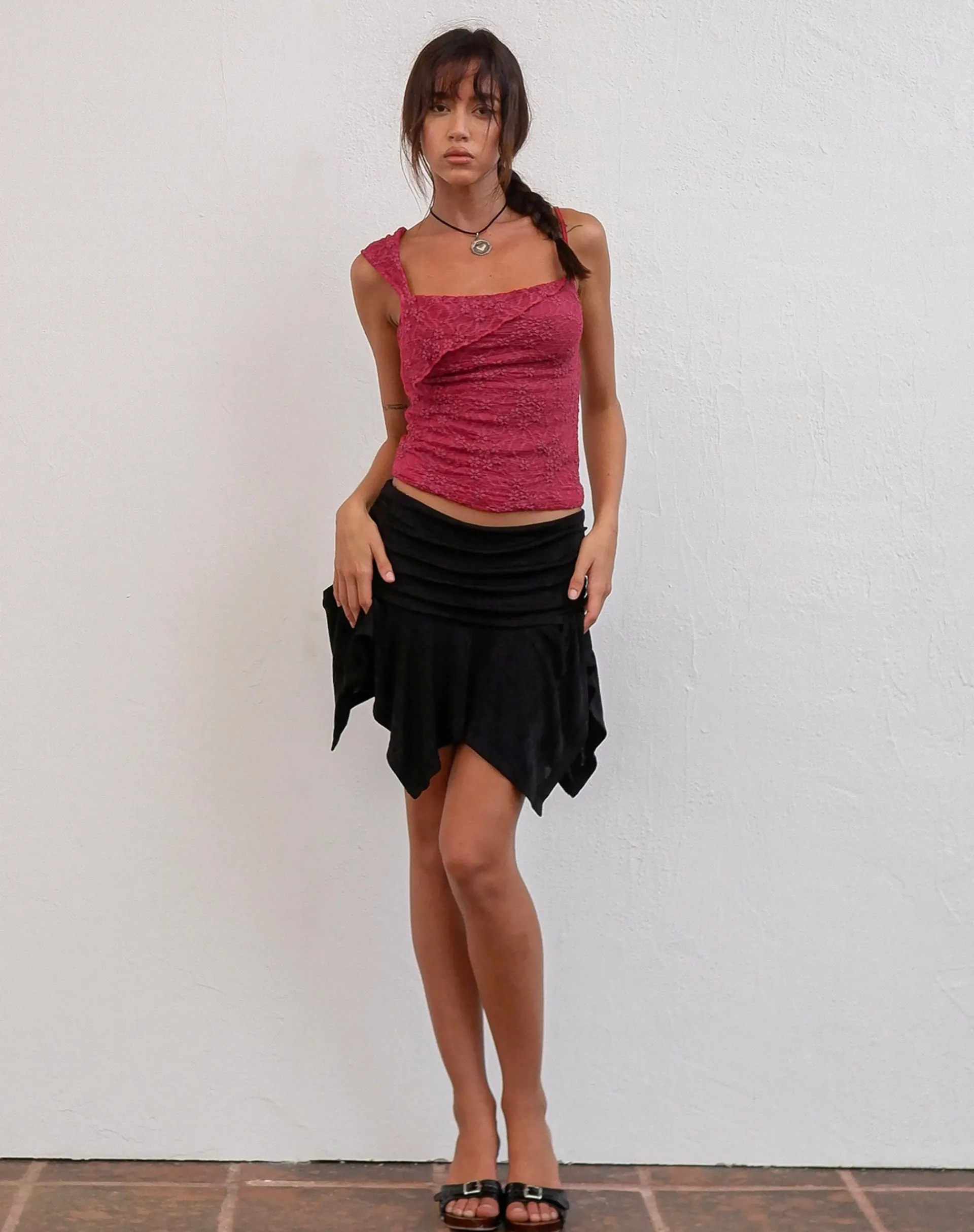 Motel Rocks Mini Skirts-Tasdi Low Waist Slinky Mini Skirt in Black