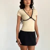 Motel Rocks Basics | Basic Tops-Tasina Top in Coconut Milk with Black Binding CoconutMilkwithBlackBinding