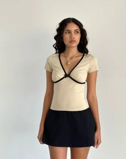 Motel Rocks Basics | Basic Tops-Tasina Top in Coconut Milk with Black Binding CoconutMilkwithBlackBinding