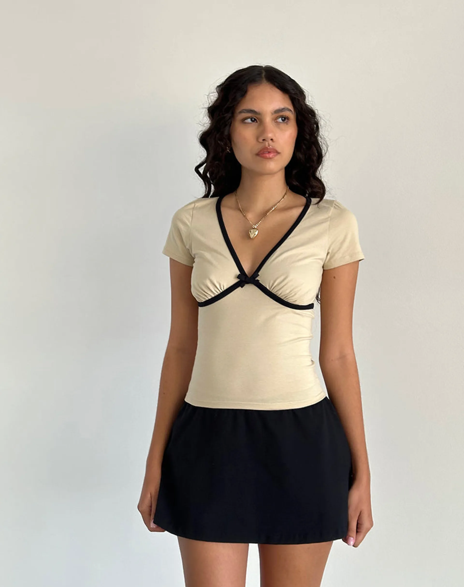 Motel Rocks Basics | Basic Tops-Tasina Top in Coconut Milk with Black Binding CoconutMilkwithBlackBinding