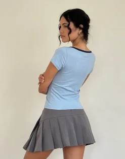 Motel Rocks Basic Tops | Tees-Tasina Top in Nantucket Blue with Navy Binding NantucketBluewithNavyBinding