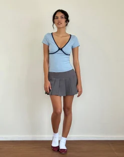 Motel Rocks Basic Tops | Tees-Tasina Top in Nantucket Blue with Navy Binding NantucketBluewithNavyBinding