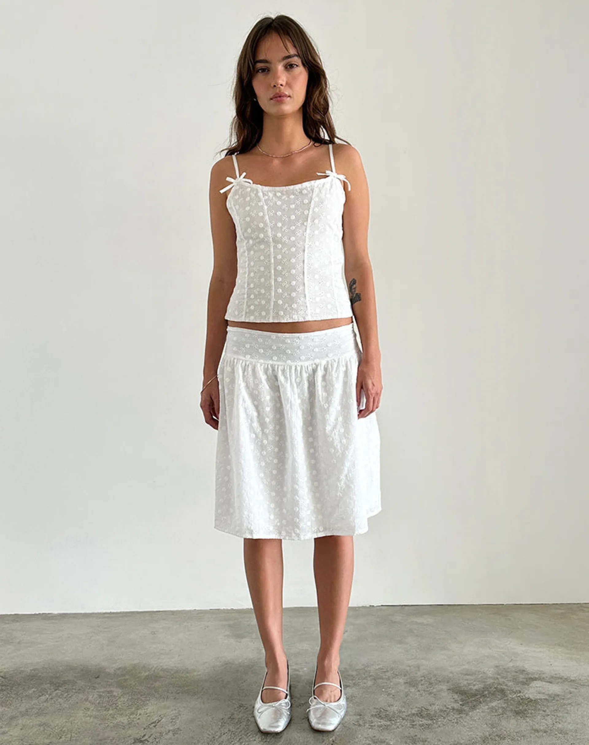 Motel Rocks Co-Ords | Party Dresses-Tasma Corset Top in Woven Broderie White
