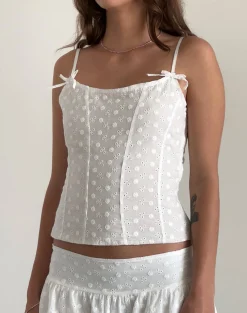 Motel Rocks Co-Ords | Party Dresses-Tasma Corset Top in Woven Broderie White