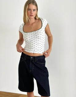 Motel Rocks Printed Tops | Going Out Tops-Tasuni Top in Mono Ditsy Floral