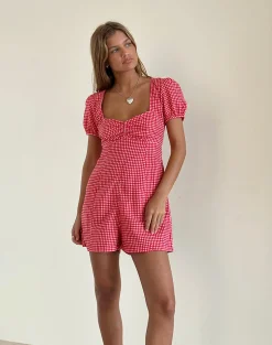 Motel Rocks Jumpsuits & Rompers-Tasy Playsuit in Red Gingham