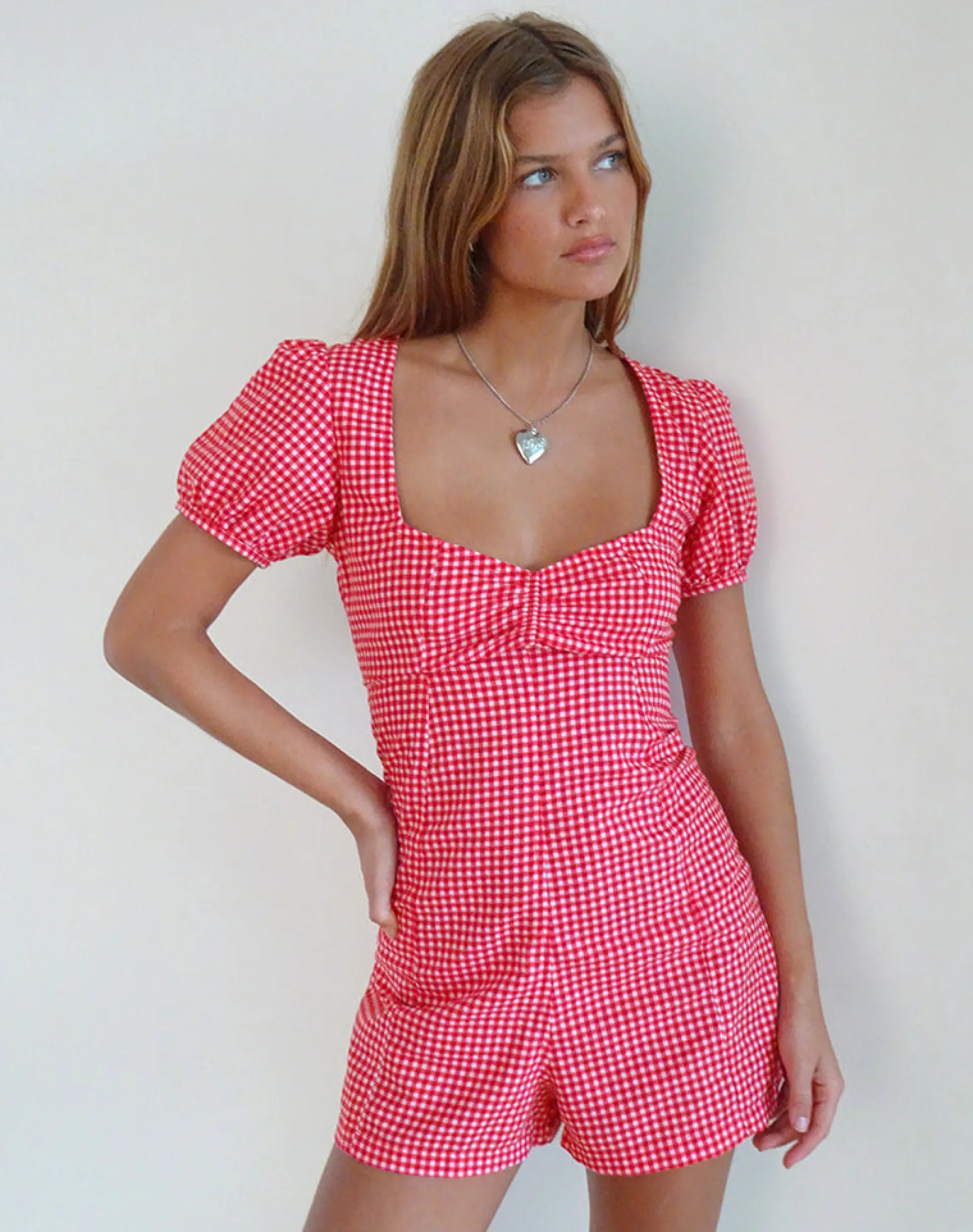 Motel Rocks Jumpsuits & Rompers-Tasy Playsuit in Red Gingham