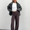 Motel Rocks Tailoring | Low Rise Pants-Tatina Smart Trouser in Brown Pinstripe Tailoring
