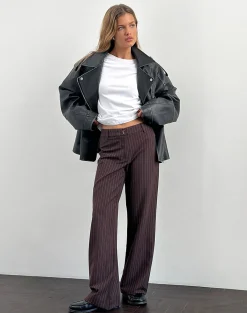 Motel Rocks Tailoring | Low Rise Pants-Tatina Smart Trouser in Brown Pinstripe Tailoring