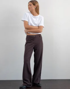 Motel Rocks Tailoring | Low Rise Pants-Tatina Smart Trouser in Brown Pinstripe Tailoring