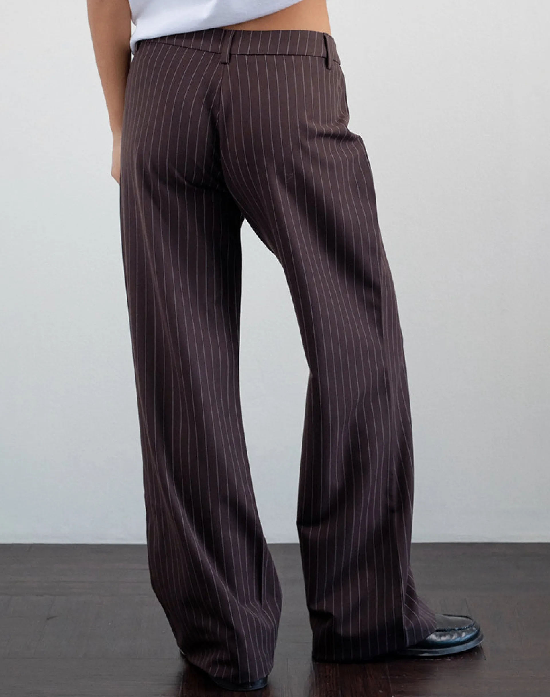 Motel Rocks Tailoring | Low Rise Pants-Tatina Smart Trouser in Brown Pinstripe Tailoring