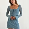 Motel Rocks Day Dresses | Bodycon Dresses-Tatyana Mini Dress in Grunge Floral Blue Grey