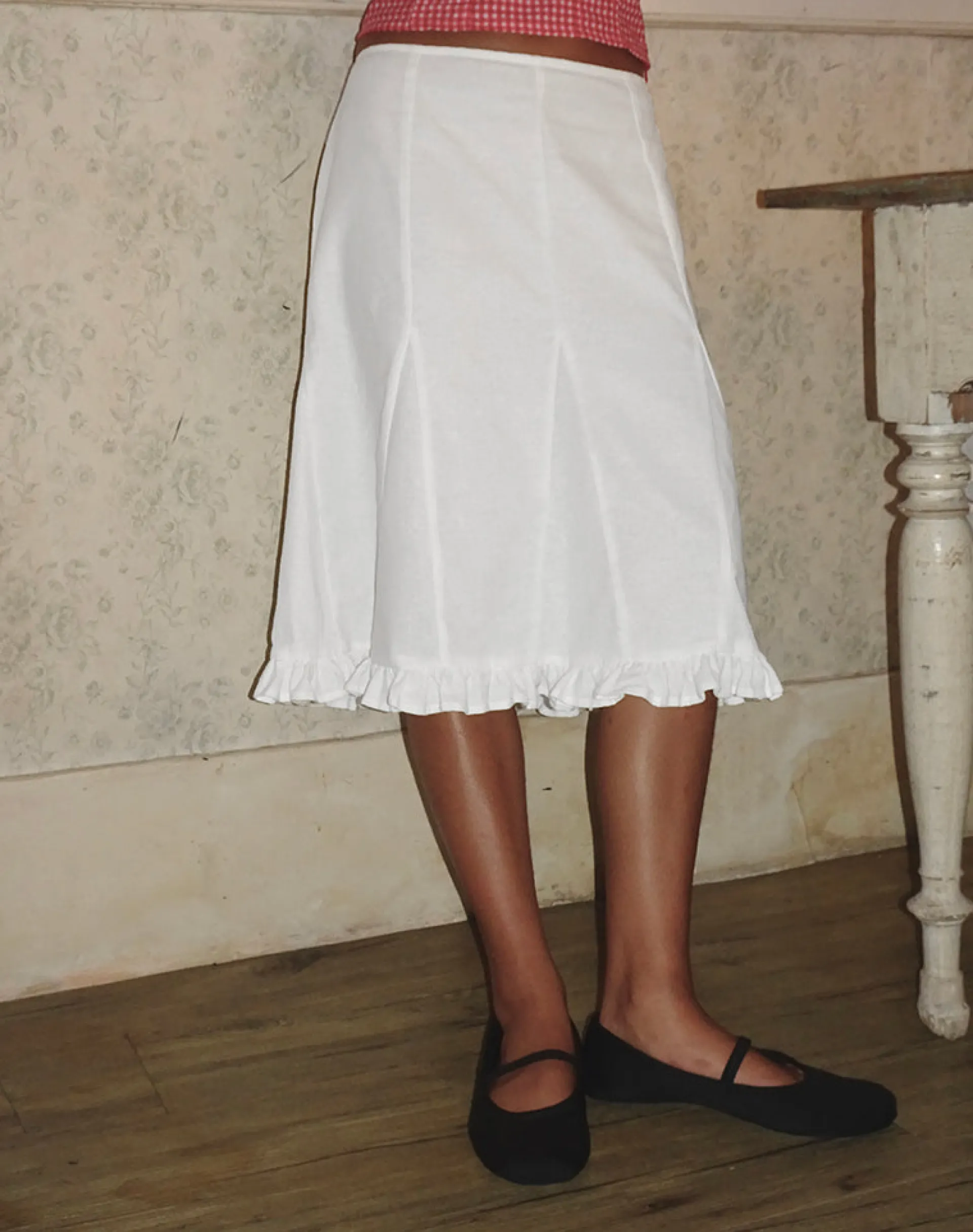 Motel Rocks Midi Skirts-Tausi Pleated Midi Skirt in Off White Linen