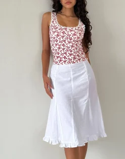Motel Rocks Midi Skirts-Tausi Pleated Midi Skirt in Off White Linen