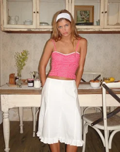 Motel Rocks Midi Skirts-Tausi Pleated Midi Skirt in Off White Linen