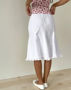 Motel Rocks Midi Skirts-Tausi Pleated Midi Skirt in Off White Linen