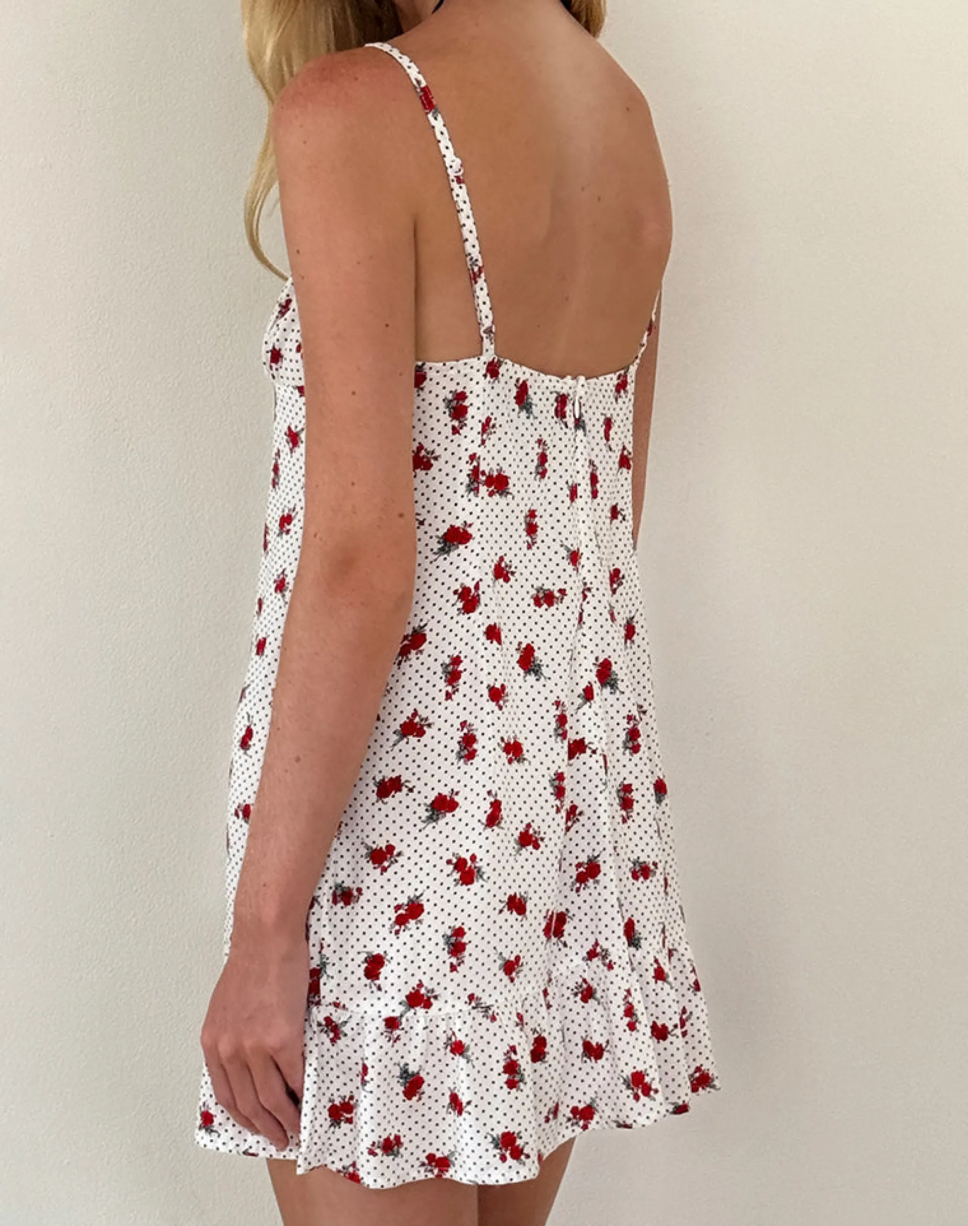 Motel Rocks Day Dresses | Printed Dresses-Tavi Mini Dress in White Rose Polka