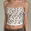 Motel Rocks Printed Tops-Tavisha Cami Top in Brown Stem Flower Flock