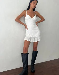 Motel Rocks Day Dresses | Mini Dresses-Tavita Frill Mini Dress in White