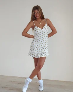 Motel Rocks Printed Dresses | Day Dresses-Tavita Mini Dress in Funshine Floral Off White FunshineFloralOffWhite