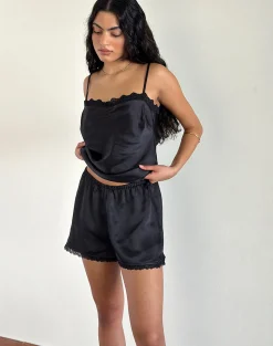 Motel Rocks Co-Ords-Tega Shorts In Black with Black Lace