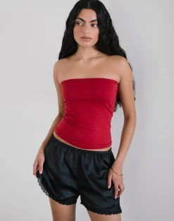 Motel Rocks Co-Ords-Tega Shorts In Black with Black Lace