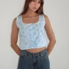 Motel Rocks Co-Ords | Strappy Tops-Ternya Top in Blue Flower Gingham