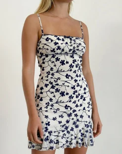 Motel Rocks Party Dresses | Mini Dresses-Tery Mini Dress in Grunge Floral Flock Cream