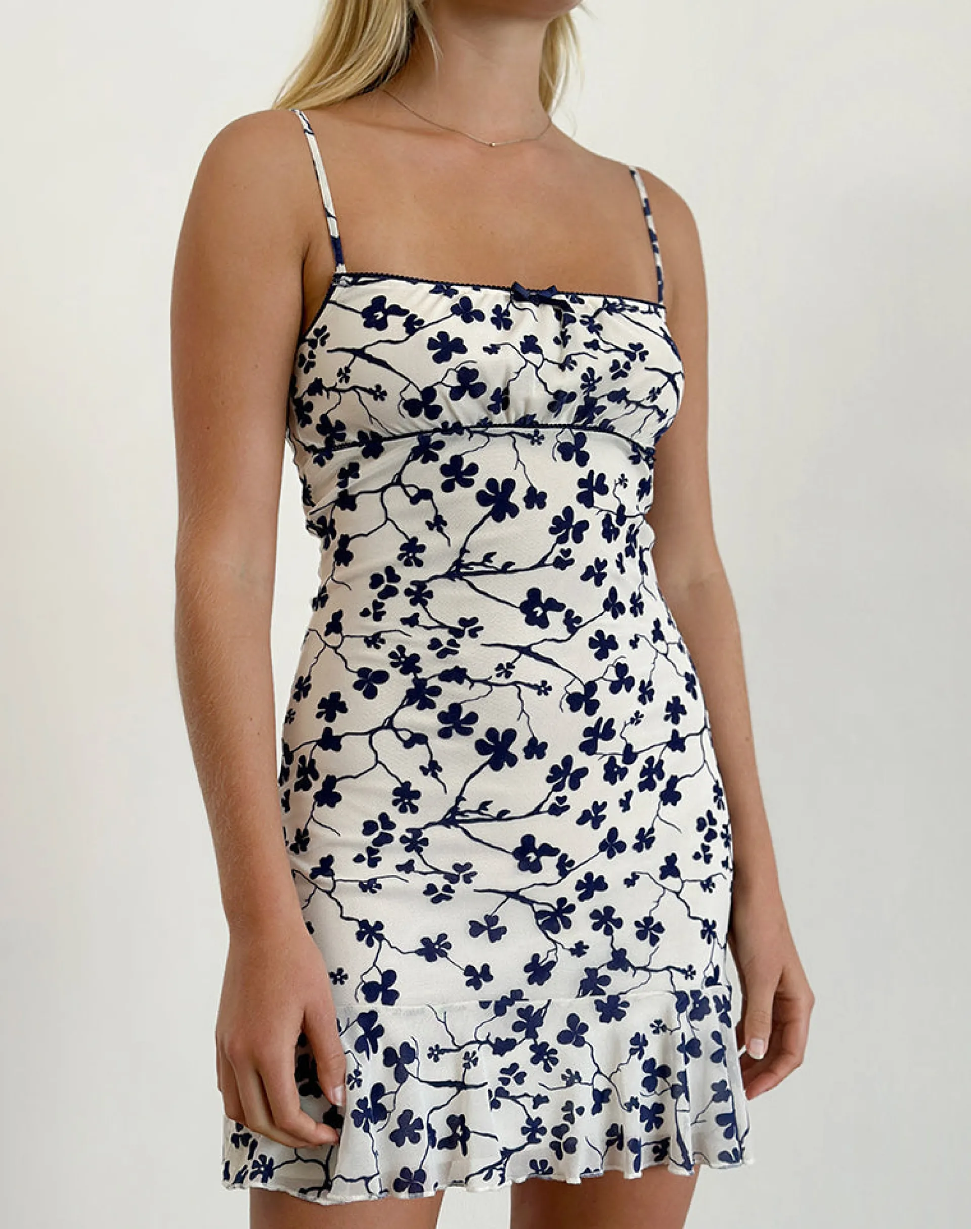 Motel Rocks Party Dresses | Mini Dresses-Tery Mini Dress in Grunge Floral Flock Cream