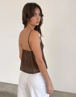Motel Rocks Strappy Tops-Tezza Cami Top in Brown Glitter Chiffon BrownGlitterChiffon