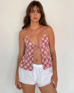 Motel Rocks Strappy Tops-Tezza Top in Pink Tartan PinkTartan