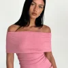 Motel Rocks Co-Ords-Thalassa Off the Shoulder Top in Dusky Pink Sheer Knit