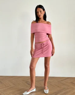 Motel Rocks Co-Ords-Thalassa Off the Shoulder Top in Dusky Pink Sheer Knit