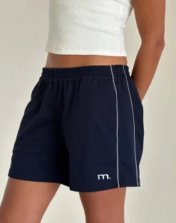 Motel Rocks Loungewear-Thera Short in Navy with White Piping with M Emb NavywithWhitePipingwithMEmb