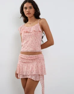 Motel Rocks Mini Skirts-Theri Mini Skirt in Shadow Floral Pink ShadowFloralPink