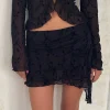Motel Rocks Printed Skirts | Mini Skirts-Theri Mini Skirt in Vine Flower Black with Rosette VineFlowerBlackwithRosette