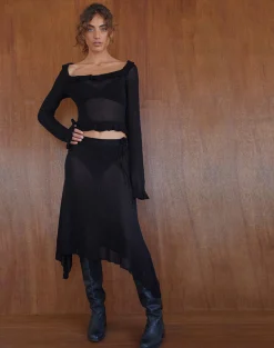 Motel Rocks A Line Skirts-Tierra Fine Knit Midi Skirt in Black