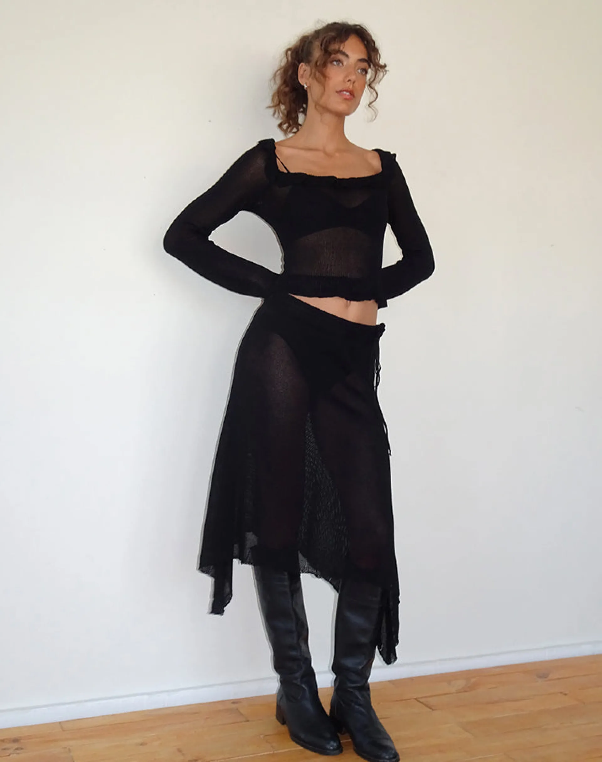 Motel Rocks A Line Skirts-Tierra Fine Knit Midi Skirt in Black
