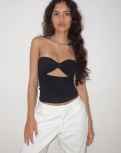 Motel Rocks Basics-Tifose Bandeau-twist Front Top in black