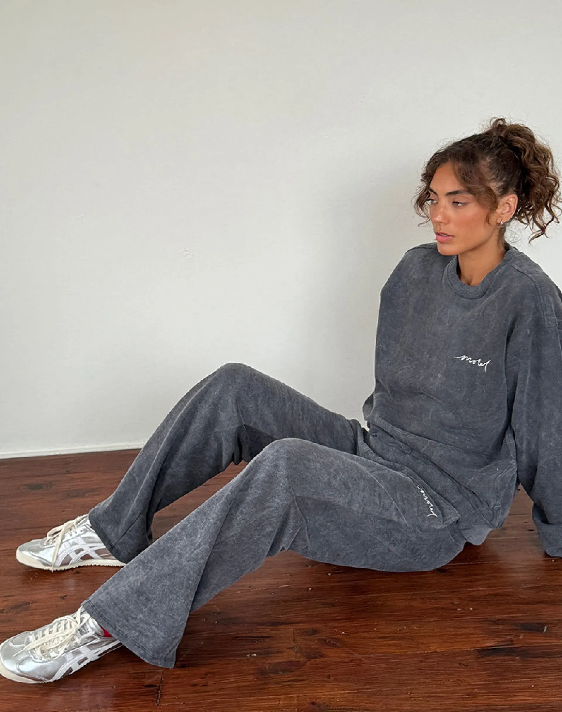 Motel Rocks Hoodies & Sweatshirts | Co-Ords-Tillie Jumper in Black Wash with Off White 'MOTEL' Embroidery BlackWashwithOffWhite'MOTEL'Embroidery