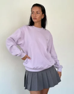 Motel Rocks Hoodies & Sweatshirts-Tillie Jumper in Violet with Grey Bow Embroidery VioletwithGreyBowEmbroidery