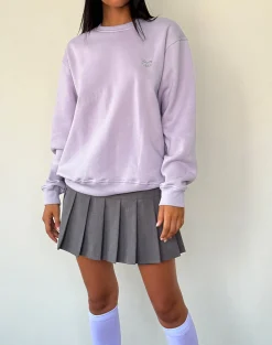 Motel Rocks Hoodies & Sweatshirts-Tillie Jumper in Violet with Grey Bow Embroidery VioletwithGreyBowEmbroidery