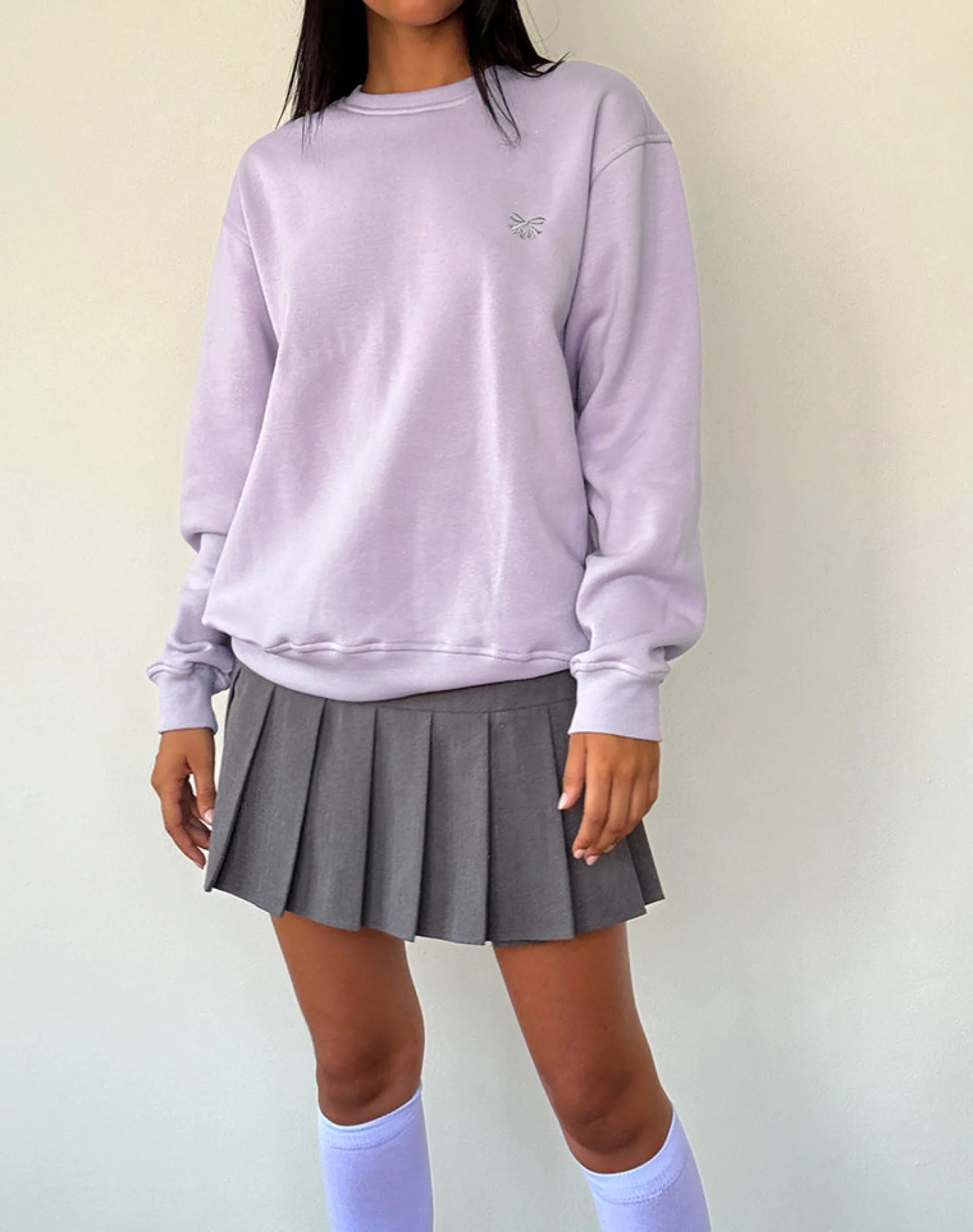 Motel Rocks Hoodies & Sweatshirts-Tillie Jumper in Violet with Grey Bow Embroidery VioletwithGreyBowEmbroidery