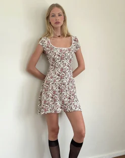 Motel Rocks Printed Dresses | Day Dresses-Tipani Mini Dress in Vintage Bloom Ivory