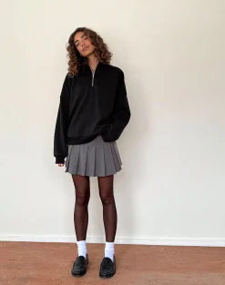 Motel Rocks Basics | Hoodies & Sweatshirts-Tirma High Neck Jumper in Tonal Black with M Embroidery