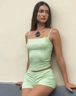 Motel Rocks Co-Ords | Printed Tops-Totori Top in Crinkle Check Sage CrinkleCheckSage