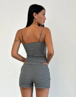 Motel Rocks Co-Ords | Printed Tops-Totori Top in Crinkle Check Black Grey CrinkleCheckBlackGrey